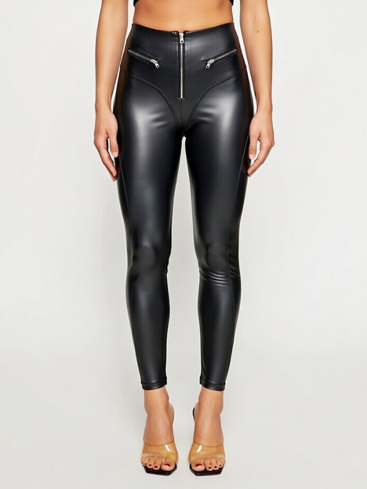 ❤Fly-eye PU Zipper Hip-lift Leggings