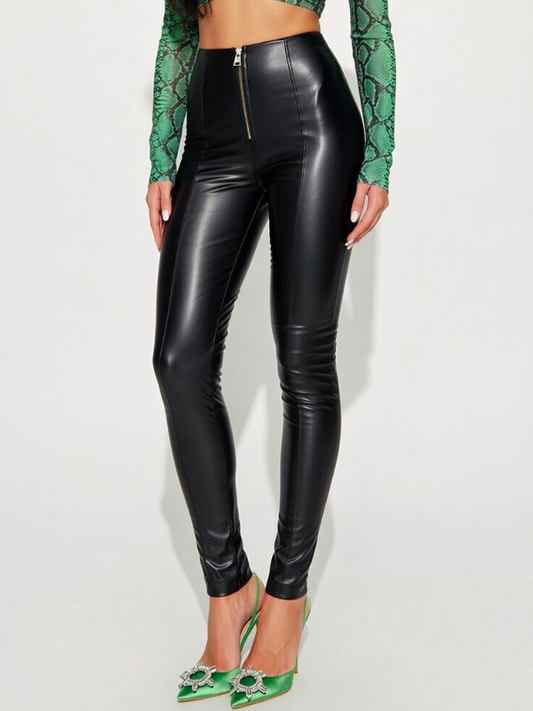 Sexy Faux Leather Zipper Leggings