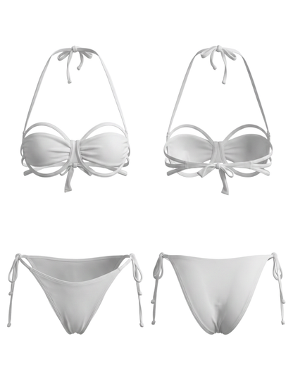 White Cutout Halter Bandeau Side Tie Bikini