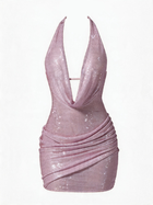 Sequin Halter Ruched Bodycon Mini Dress
