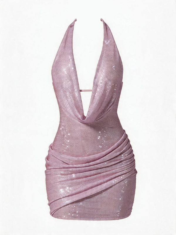 Sequin Halter Ruched Bodycon Mini Dress