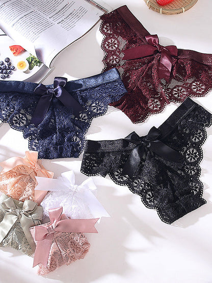 Bow-knot T-back Lace Panties