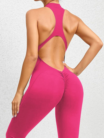 Zipper Backless Scrunch Bum Jumpsuit