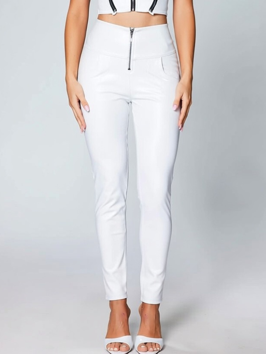 Faux Leather Zipper Pocket Leggings