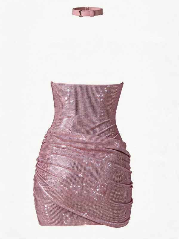Sequin Halter Ruched Bodycon Mini Dress