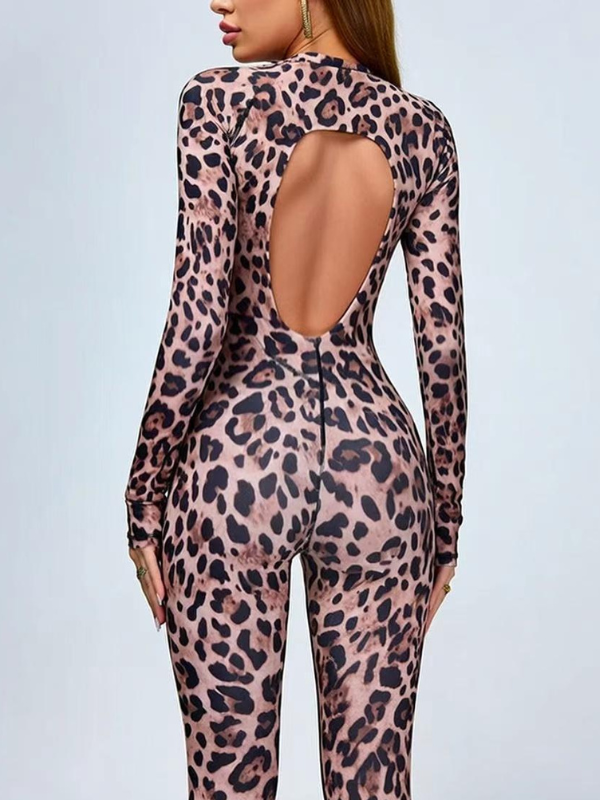 🖤ZASUWA Damenmode Leopardenmuster Rückenfreier Overall