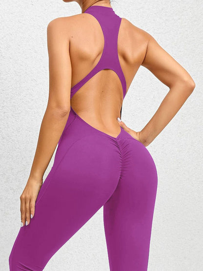 Zipper Backless Scrunch Bum Jumpsuit