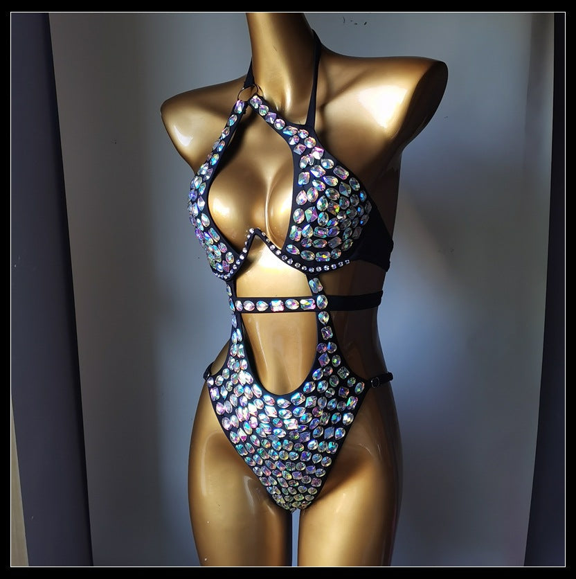 Shiny Crystal Cutout One Piece
