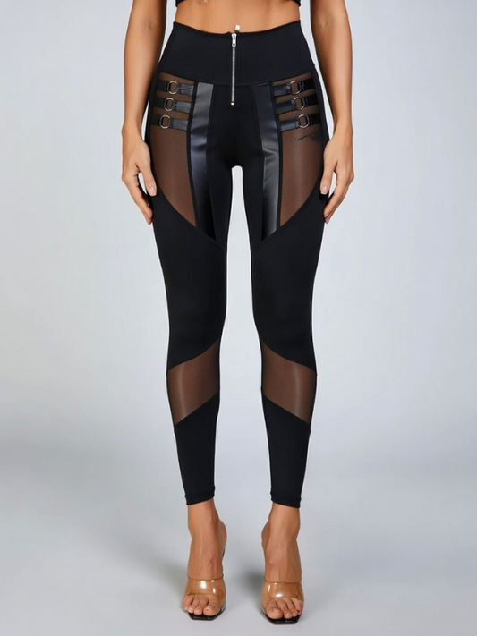 “Stitching Sexy” Cutout Mesh Zipper Leggings