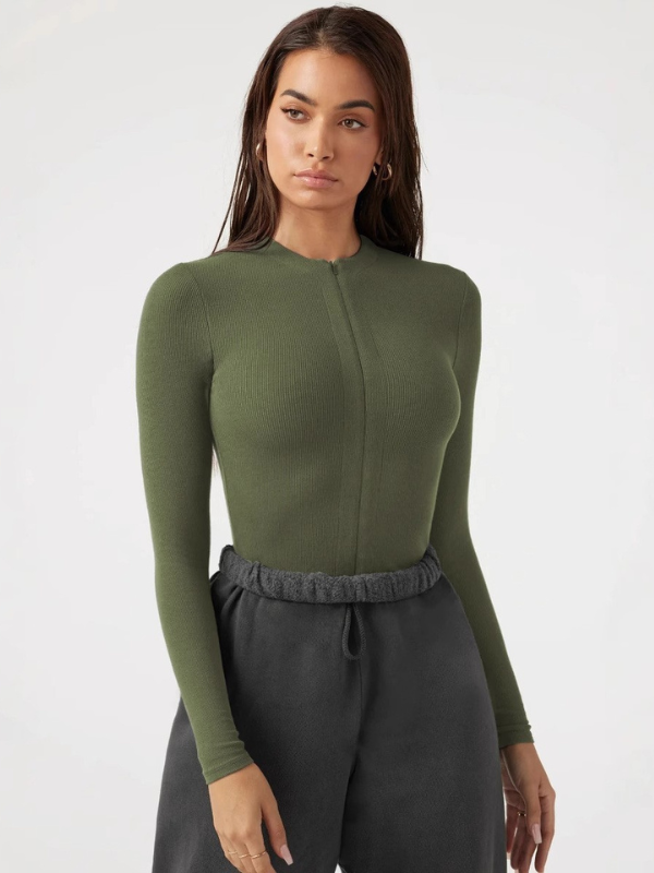 Long-Sleeve Zip Slim-Fit Knit Bodysuits