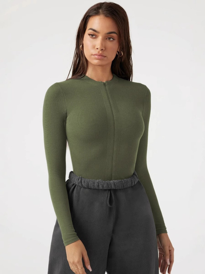 Long-Sleeve Zip Slim-Fit Knit Bodysuits