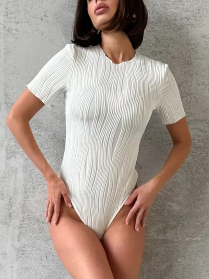Fashion Short Sleeve Textured Wave Jumpsuit