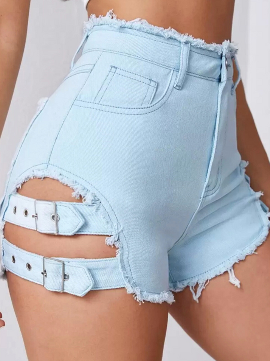 High-Waisted Distressed Denim Streetwear Shorts