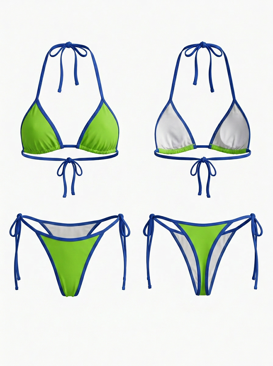 Sexy Contrast Color Lace-up Bikini Set