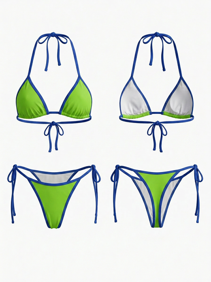 Sexy Contrast Color Lace-up Bikini Set