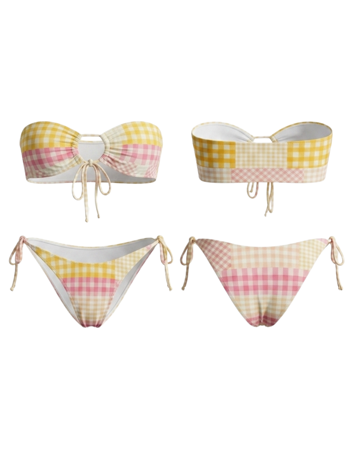 Retro Patchwork Gingham Bandeau Bikini Set