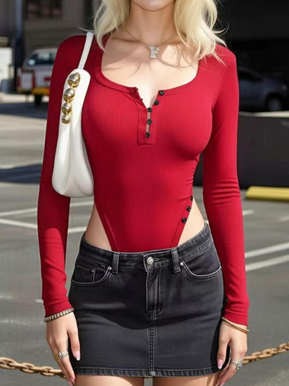 Sexy Crew Neck Low-cut Minimalist Long Sleeve Bodysuit