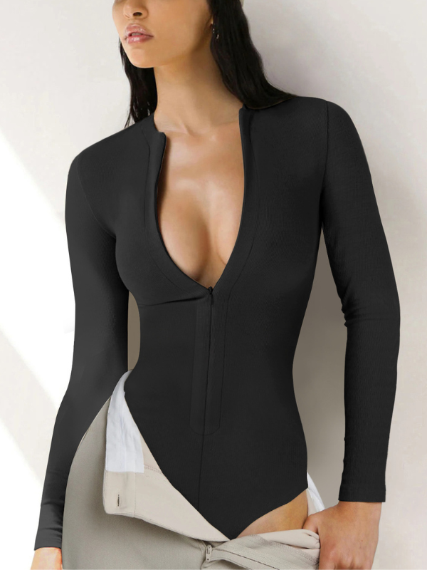 Long-Sleeve Zip Slim-Fit Knit Bodysuits