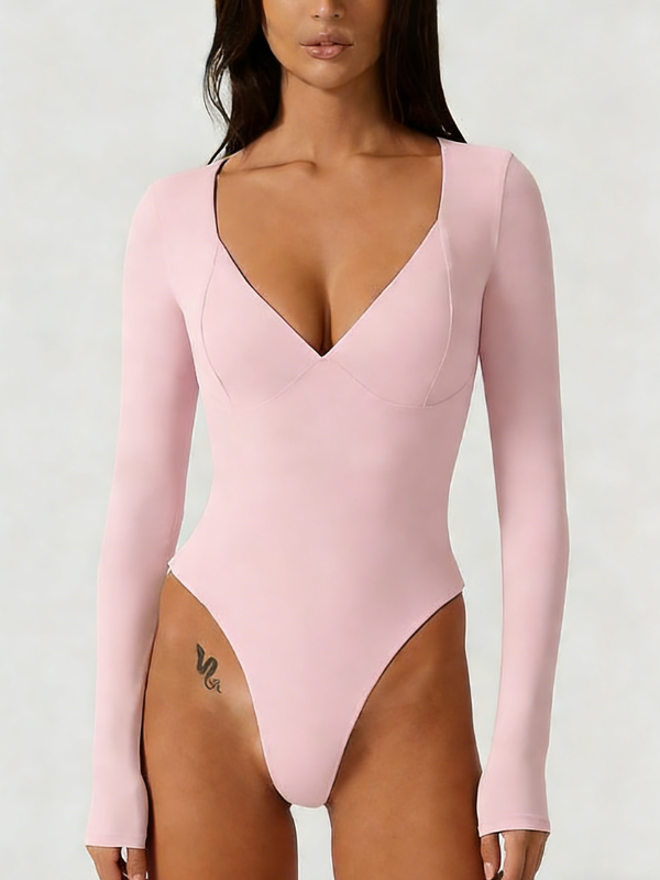 Sexy Long-Sleeve Deep V-Neck Bodysuit