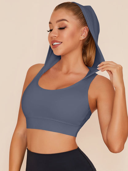 Solid Color Hooded Vests Pockets Short Tracksuit