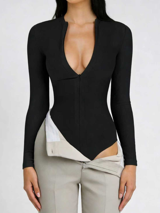 Long-Sleeve Zip Slim-Fit Knit Bodysuits