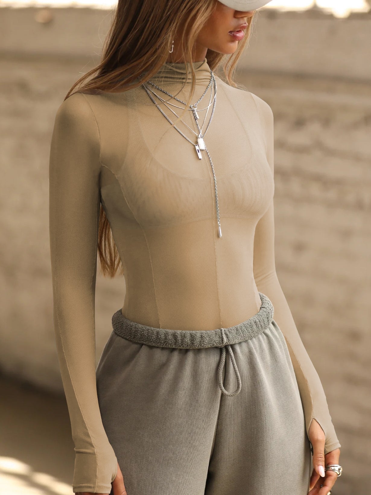 Sexy Sheer Mesh Not Including Inner Wear Long Sleeves