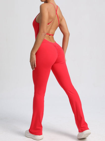 Cross Back Flare Scrunch Bum Jumpsuit