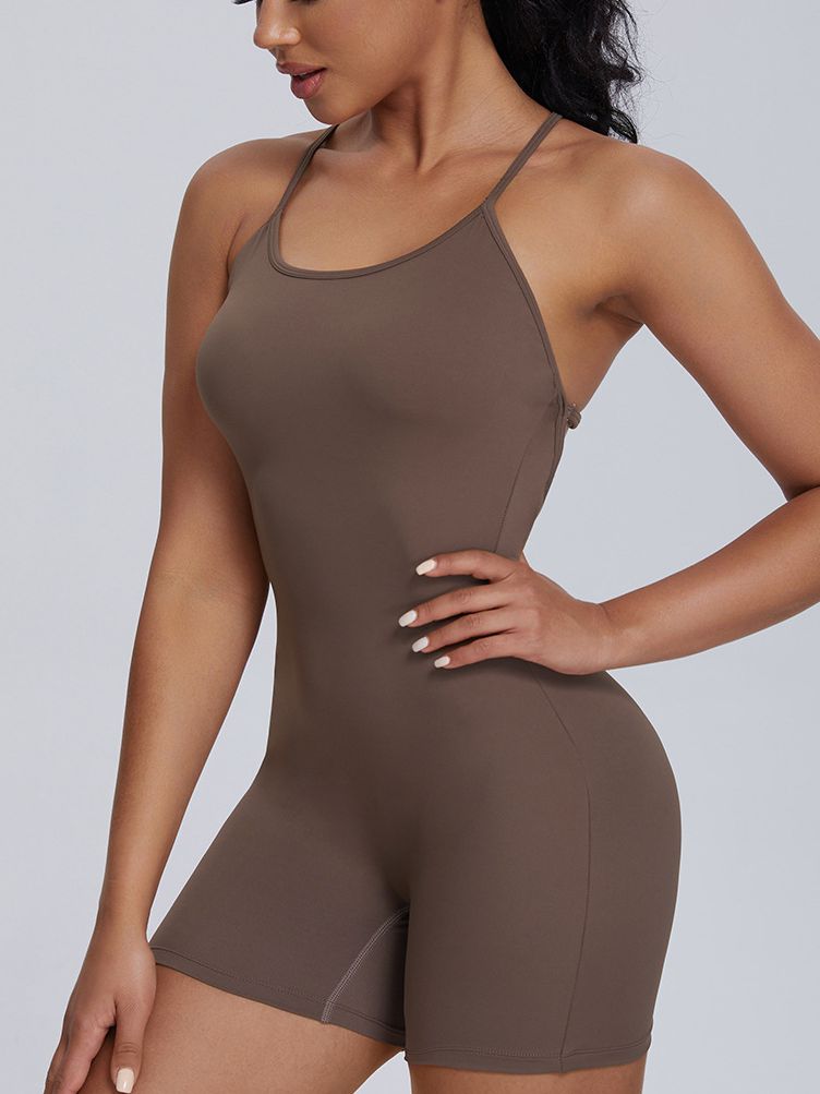 U Collar Cross Back Scrunch Bum Romper