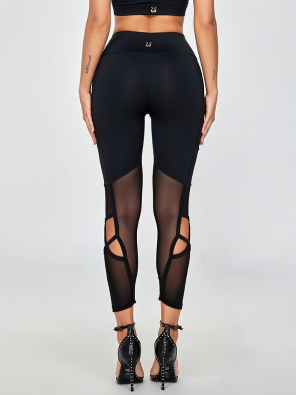 Cutout Mesh Cropped Leggings