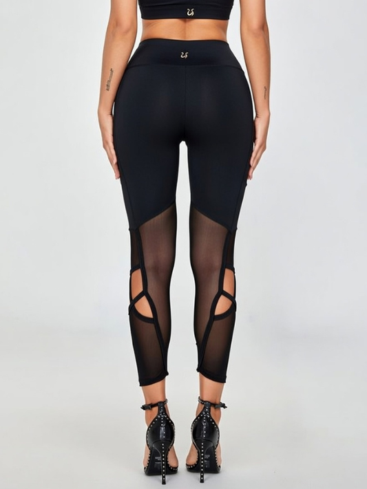 Cutout Mesh Cropped Leggings