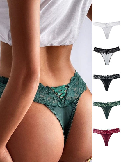 Mesh Solid Color Lace Underwears