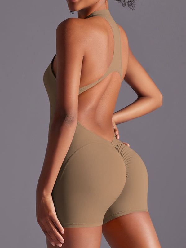 Zipper Backless Scrunch Bum Romper