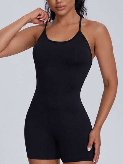 U Collar Cross Back Scrunch Bum Romper
