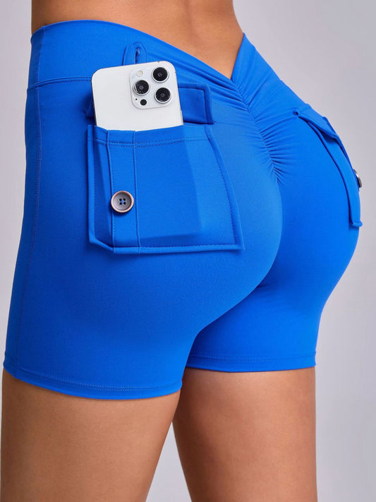 Deep V Back Pocket Scrunch Bum Booty Shorts