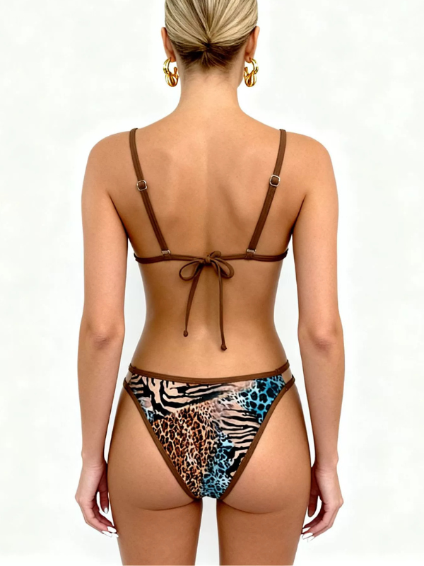 Sexy V-Neck Animal Print Thin-Strap Bikini