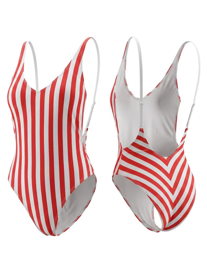 Striped Open Back V-Neck One-Piece