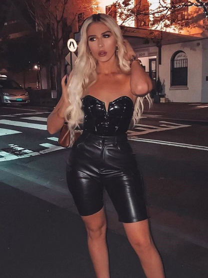 Fashionable Backless Sexy Slim-Fit PU Bodysuit