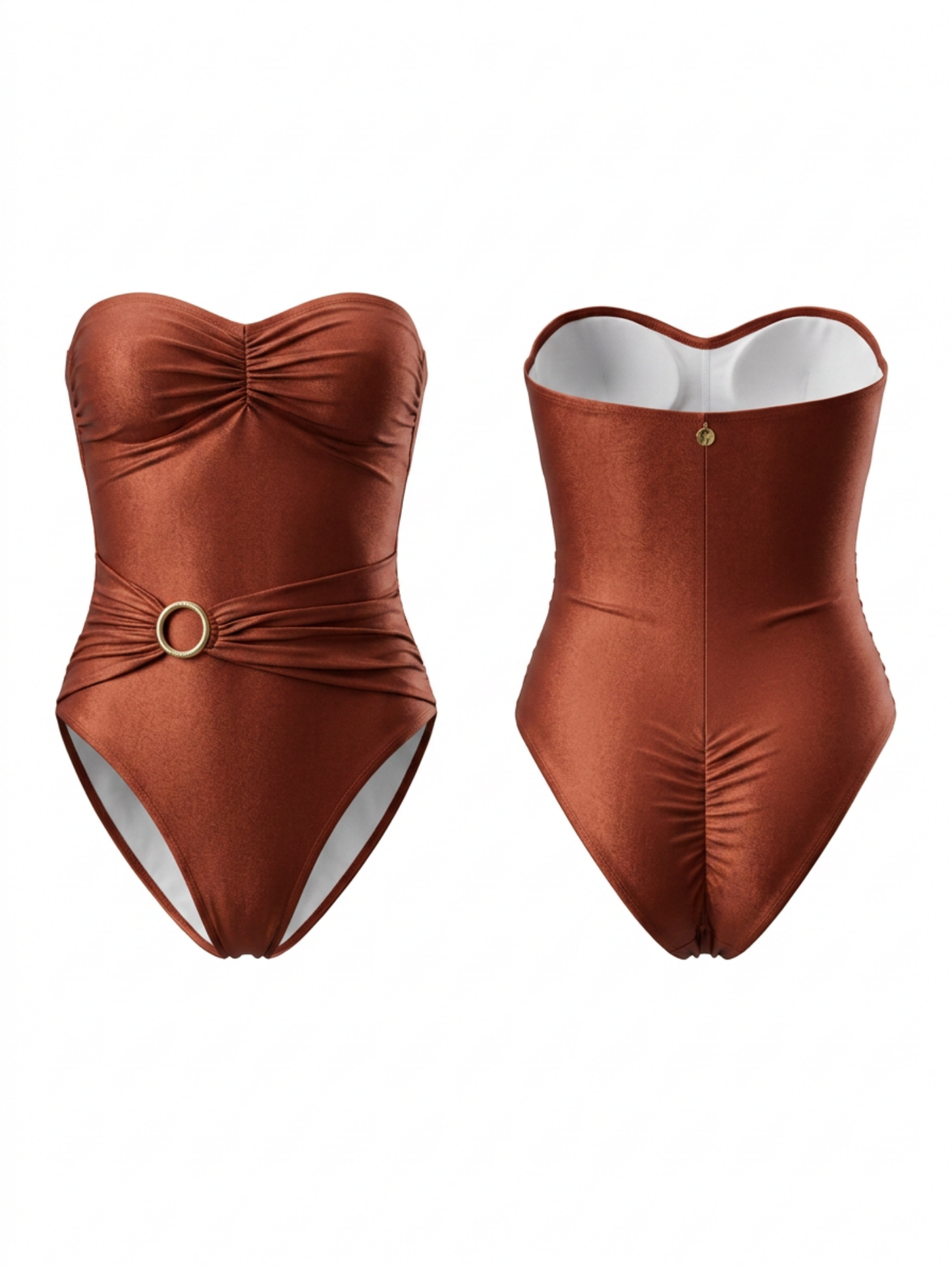 Sexy Rust Red Strapless High-Cut One-Piece