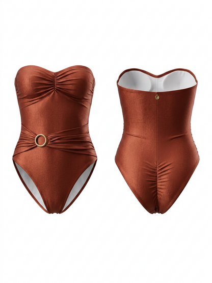 Sexy Rust Red Strapless High-Cut One-Piece