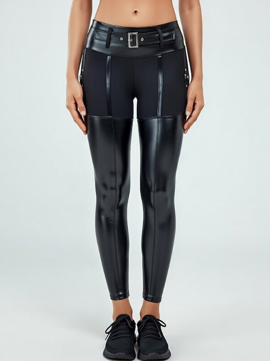 ❤PU Glossy Metal Buttons Hip-lift Leggings