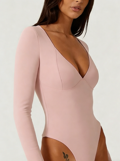 Sexy Long-Sleeve Deep V-Neck Bodysuit