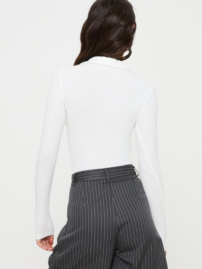 Fashion Sexy Slim-Fit Polo Collar Long-Sleeve Bodysuit