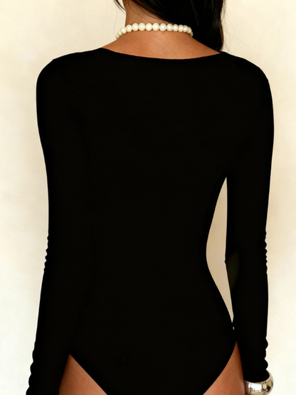 Deep V-Neck Tie-Waist Sexy Slimming Long-Sleeve Bodysuit
