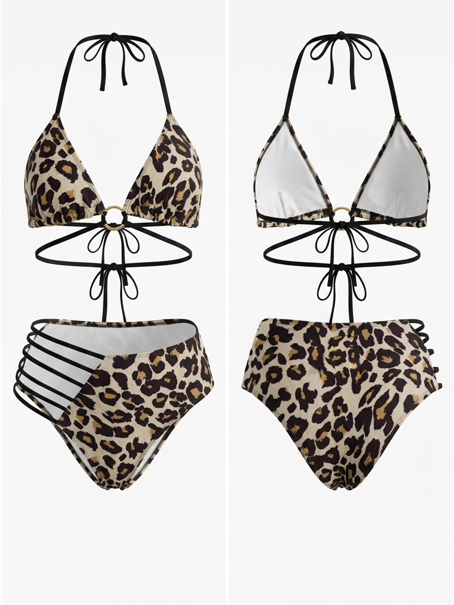 Leopard Print O-Ring Halter Bikini Set