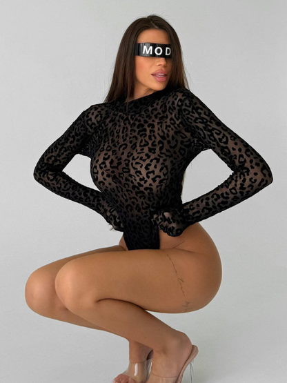 Leopard Print Mesh Bodysuit