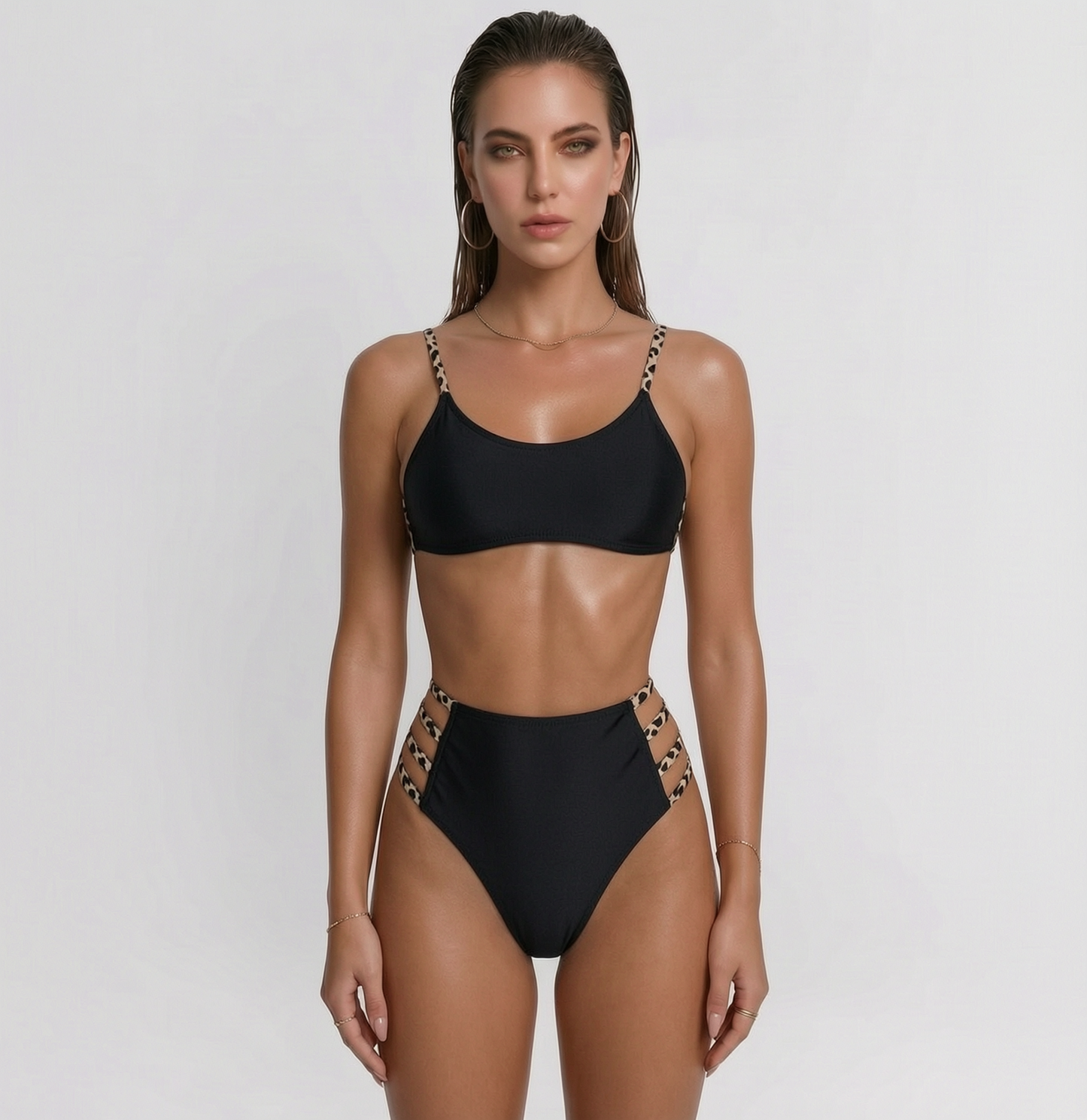 Leopard Cutout Black Bikini Set
