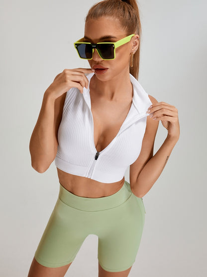 Zipper Ribbed Sports Bras