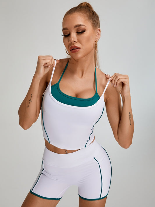 Contrast Color Pocket Backless Short Tracksuit