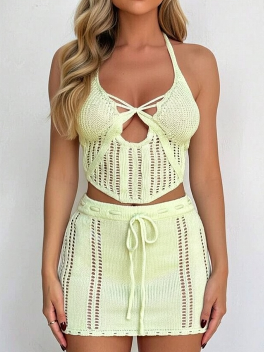 Sexy Crossed Knit Crop Vacation Set