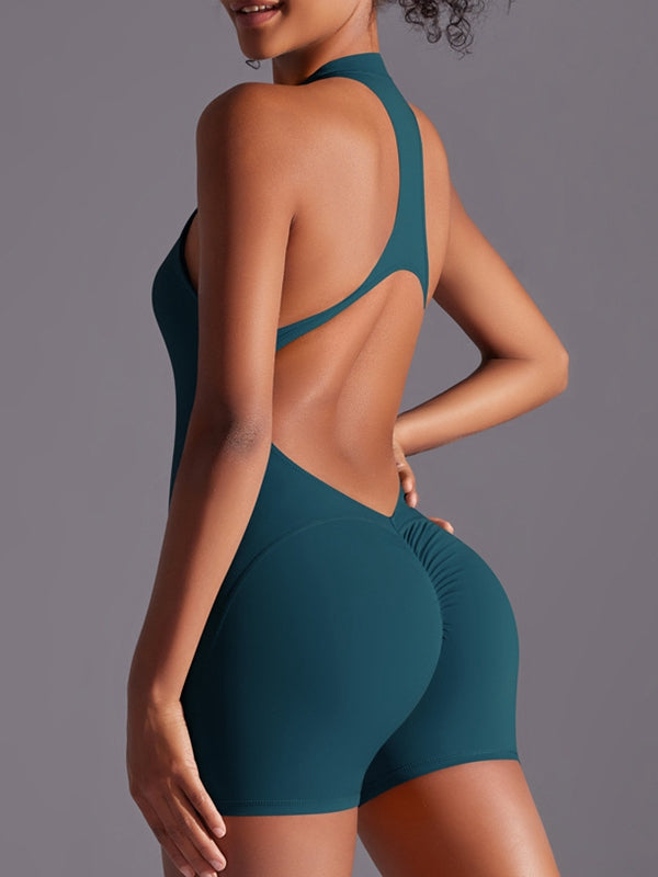 Zipper Backless Scrunch Bum Romper